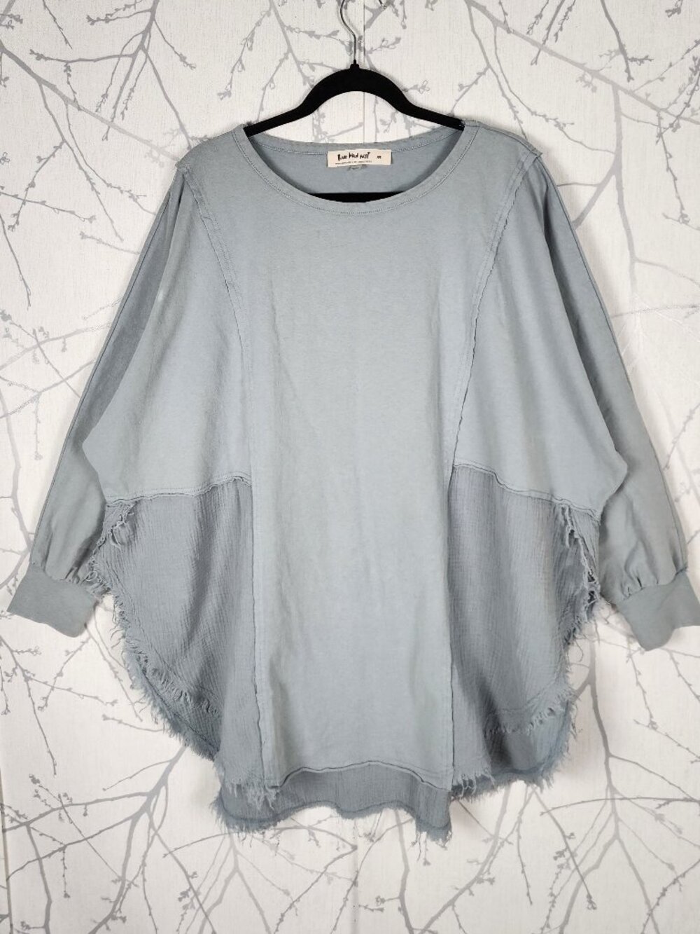 Three Bird Nest Blue Cotton Gauze Patchwork Oversized Tunic